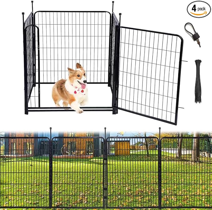 Tall Garden Fence,Wide Gate Low Threshold Fence for Garden, 36in(H) 4 Panels Total 8.9 Ft(L) Animal Barrier Fence,Flower Bed Fencing, Dog Fences Outdoor for Yard