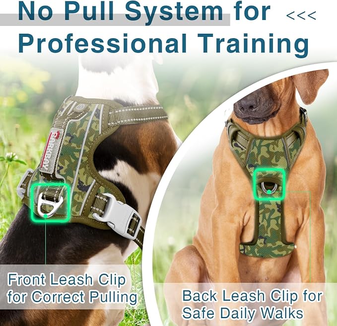 BARKBAY Dog Harness No Pull with ID Tag Pocket - Heavy Duty, Reflective, Easy Control for Large Dogs(Camo,L)