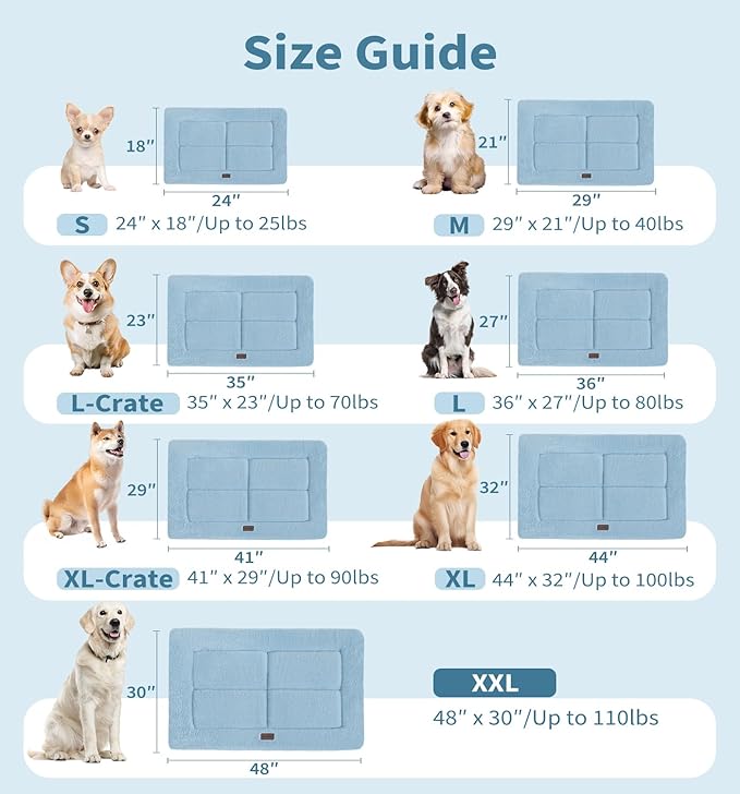 Made4Pets Dog Crate Pad Bed for Extra Large Dogs, Washable & Reversible, Anti-Slip Kennel Mat for Cozy Sleeping, Soft Fluffy Dog Bed for Indoor & Outdoor Use, 48"x30", Blue