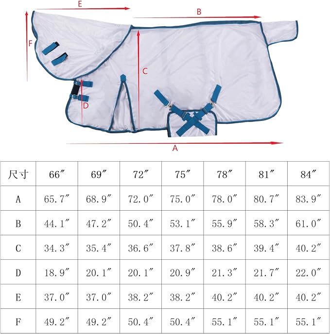 Horse Fly Sheet with Detachable Neck Cover & Belly Wrap, Adjustable Fly Sheet for Horses, Ventilated Airflow Mesh Equine Cooling Summer Flysheet White 75