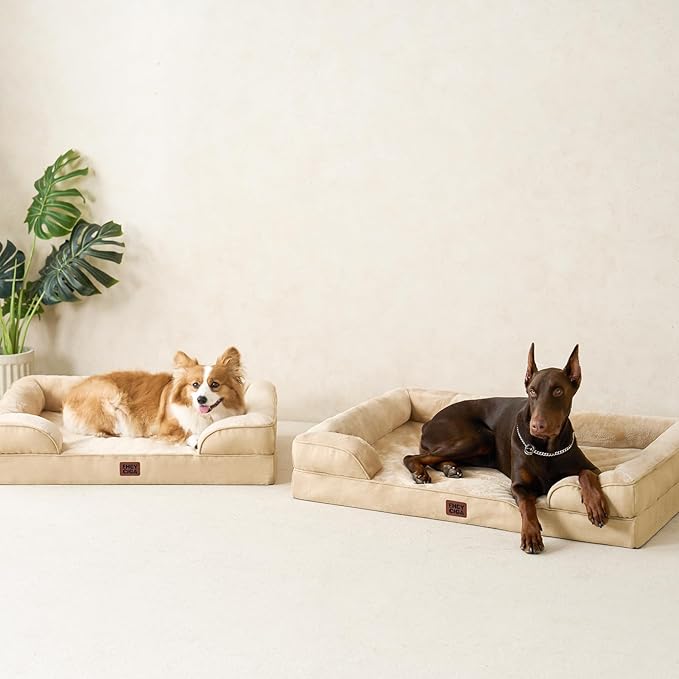 EHEYCIGA Orthopedic XL Dog Beds, Waterproof Memory Foam Dog Bed for Extra Large Dogs, Non-Slip Bottom and Egg-Crate Foam Big Pet Couch Bed with Washable Removable Cover, Graige