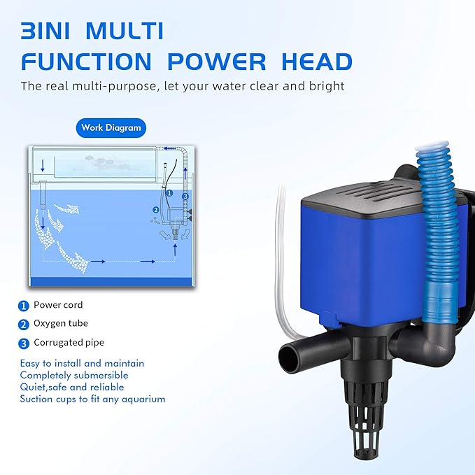 Water Pump 660 GPH Submersible Internal Aquarium Powerhead Water Pump Ultra Quiet for Aquarium,Fish Tank -2 Pack