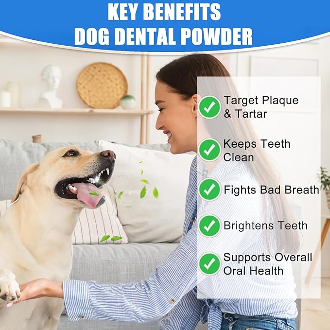 Dog Teeth Cleaning Powder 180G - Dog Dental Powder and Breath Freshener, Dogs Dental Care Supplies, Bad Breath & Tartar Remover for Dogs - Pet Dental Cleaner for All Breeds & Sizes - 60 Day Supply