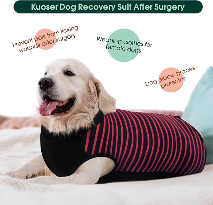 Kuoser Dog Recovery Suit, Anti Licking Dogs Rear Leg Sleeve, Abdominal Dog Surgical Suit with Pants Cover Protect Wounds, Dogs Elbow Protector Soft Pet Surgery Onesie Cone Alternative, Red 3XL