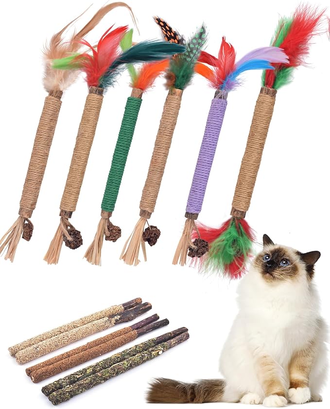 TINDTOP Silvervine Chew Sticks for Cats, 12 Pack Natural Catnip Chew Toys for Kittens Teeth Cleaning, Matatabi Dental Care, Increase Appetite Cat Dental Toy