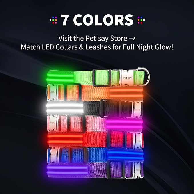 LED Dog Collar with Metal Buckle - USB Rechargeable Glow Collar for Dogs, Waterproof Light Up Dog Collar w/Reflective Strips - Adjustable Night Safety Collars by PetIsay(Pink,Large)