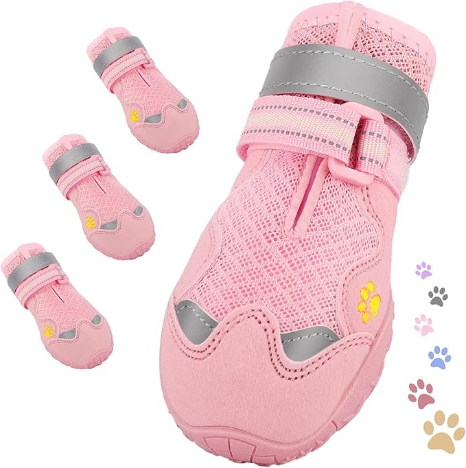 Dog Shoes for Large Medium Small Dog, Mesh Breathable Dog Shoes for Hot Pavement, Anti-Slip Dogs Boots Paw Protectors with Reflective for Outdoor Walking Indoor Hardfloors (Size 5)