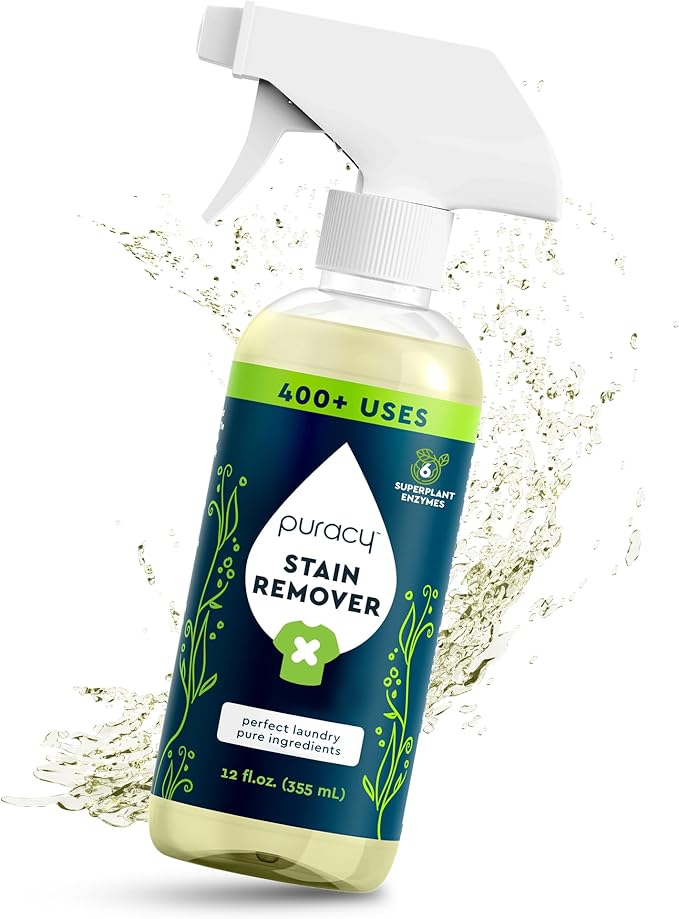 Puracy Stain Remover Spray, Natural Based Travel and Laundry Stain Cleaner for Clothes, Baby Essentials, Kids Stains, Oil and Fabric Spot Cleaner (Unscented, 12 oz)