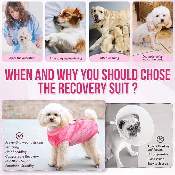 Lukovee Recovery Suit for Dogs, Onesie Surgery Recovery Suit for Female Male Dogs, Abdominal Wounds Cone E-Collar Alternative Prevent Licking Spay Recovery Suit (Pink,Small)