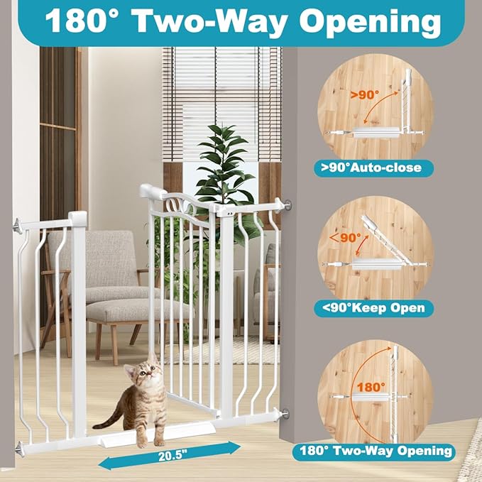 Extra Wide Baby Gate for Doorways 53.1"-62.6", Pressure Mounted Dog Gates With Door, Child Safety Barrier Walk Thru Indoor, Large Babygate Long for Kids Toddler Pet Outside, 30 In Tall White