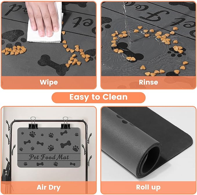 Pet Feeding Mat-Absorbent Pet Placemat for Food and Water Bowl, with Waterproof Rubber Backing, Quick Dry Water Dispenser Mat for Dog and Cat (17"x27", Bones)
