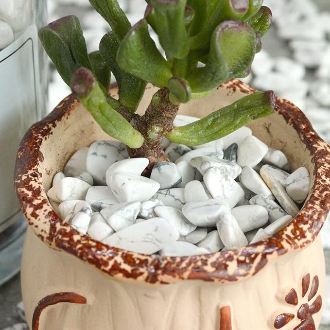 1lb Howlite Aquarium Gravel Rocks Natural Tumbled Healing Crystal Chips Bulk Gemstones Crushed Stones for Fountain Vase Filler Planters Decorative Fish Tank Potted Reiki Energy Balancing