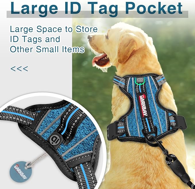 BARKBAY Dog Harness No Pull with ID Tag Pocket - Heavy Duty, Reflective, Easy Control for Large Dogs(Blue/Black,L)