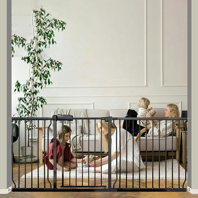 Baby Gates Extra Wide 71.5-76.4 Inch Large Baby Gates for Stairs Tension Pet Dog Gates Indoor for Doorways No Drilling Pressure Mounted Pet Gates for Kids