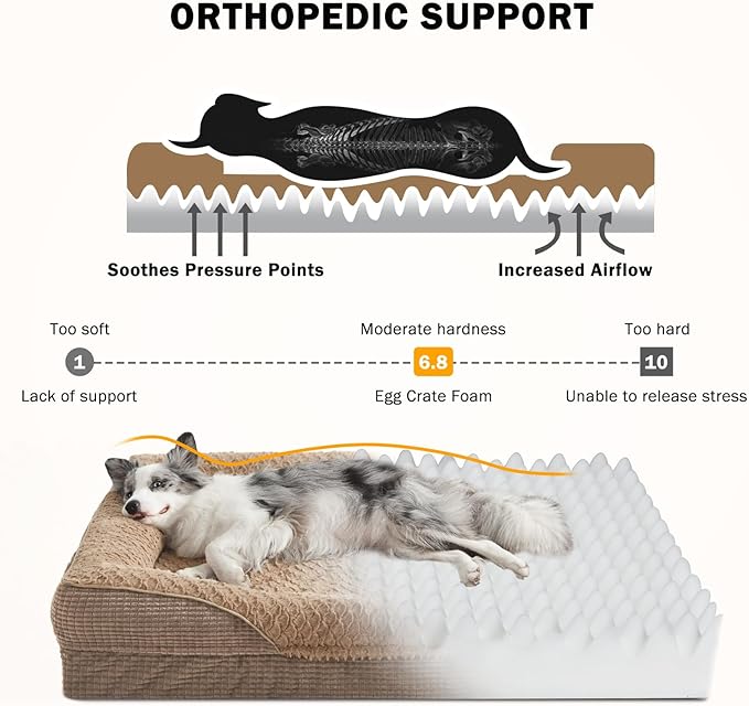 INVENHO Orthopedic Dog Bed Medium Size, Washable Egg-Crate Memory Foam Dog Couch with Washable Removable Cover, Waterproof Lining and Nonskid Bottom