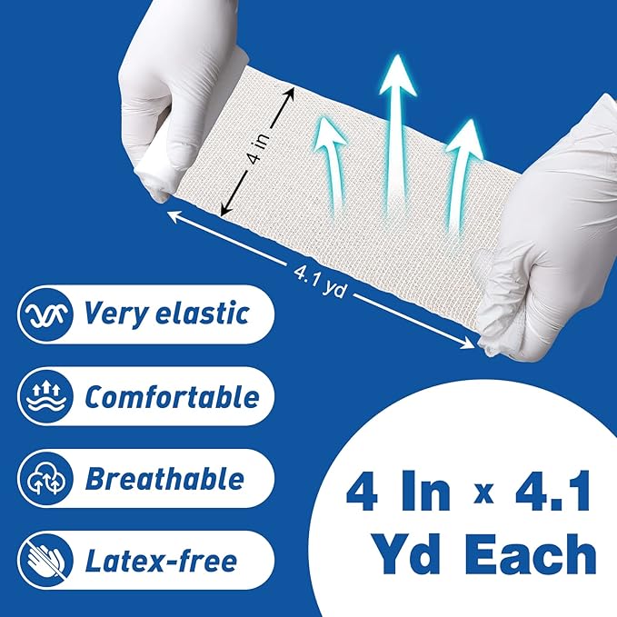 AZEN 12 Pack Gauze Rolls Bandages, 4 in x 4.1 Yards, Premium Medical Supplies & First Aid Supplies, Bandage Wrap Vet Wrap, Mummy Wraps