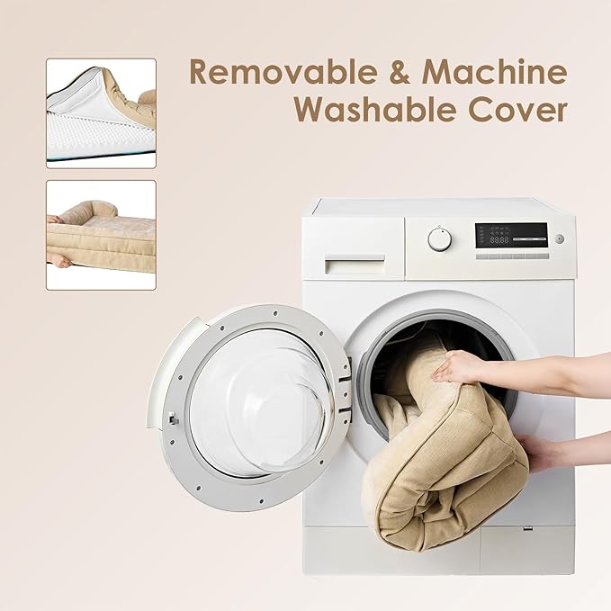 EHEYCIGA Orthopedic Dog Beds for Large Dogs, Waterproof Memory Foam Large Pet Bed with Sides, Non-Slip Bottom and Egg-Crate Foam Dog Couch Bed with Washable Removable Cover, Greige