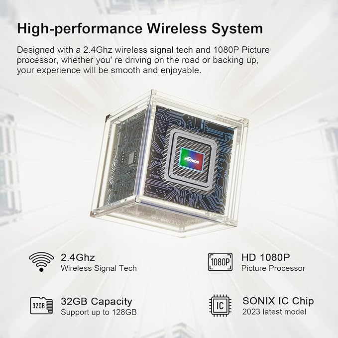 Fookoo HD 7" Wireless Backup Camera System, 1080P 7" Quad Split Screen Monitor, IP69 Waterproof Side Rear View Cameras, Parking Lines, Loop Recording, Digital Signal for RV/Trailer/Truck/Bus (DW7T4)