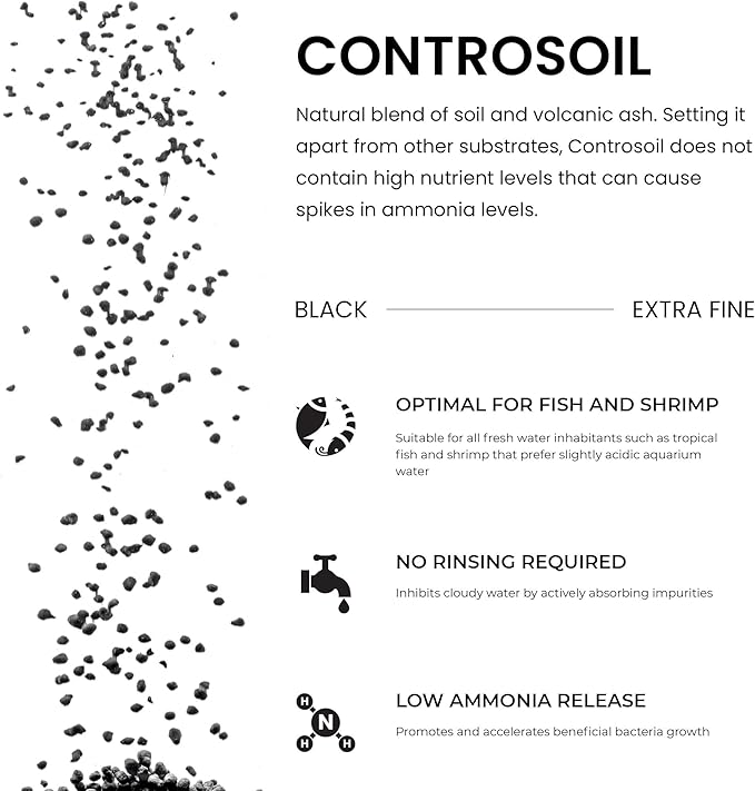 Ultum Nature Systems Controsoil - Freshwater Aqua Soil Substrate for Fish, Shrimp, Live Plant Propagation and Aquascaping - 6.8pH Low Ammonia, Volcanic Ash - Black, Extra Fine (3 Liter | 6LB)