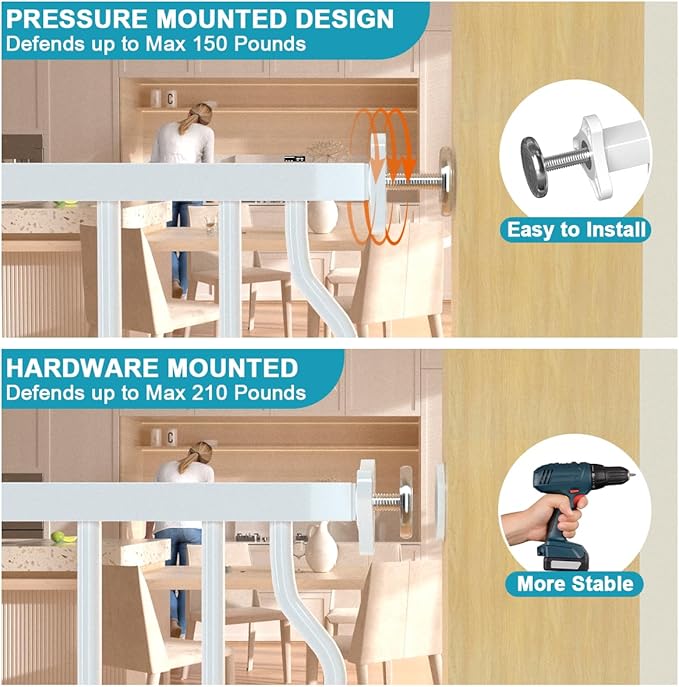 Extra Wide Dog Gate for Doorways 72-81.5 in, Walk Through Long Baby Gates for Large Openings, No Drill Child Safety Gate for Pets Kids Toddler, Doggy Barrier Indoor Metal, 30" Tall White