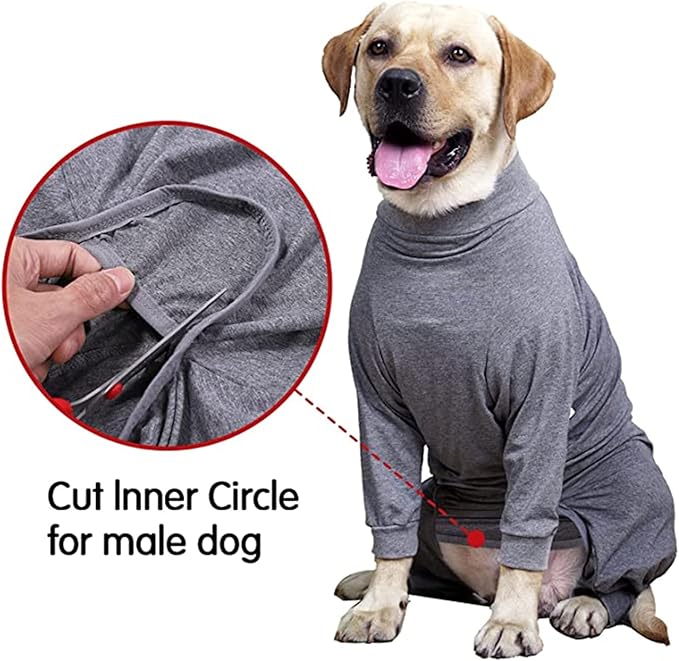 Dog Recovery Suit, Abdominal Wound After Surgery Wear, Prevent Licking Wounds, E-Collar & Cone Alternatives, Long Sleeve Postoperative Shirts Dog Bodysuit Prevent Shedding(XL, Grey)