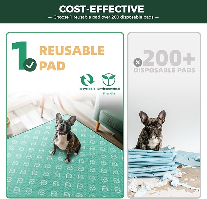 FXW Washable Pee Pads for Dogs, Puppy Pads with Super Absorbent, Specifically Designed for FXW Rollick/Homeplus 24inch 8 Panels Dog Playpen, 63" Square, Green, 1 Pack