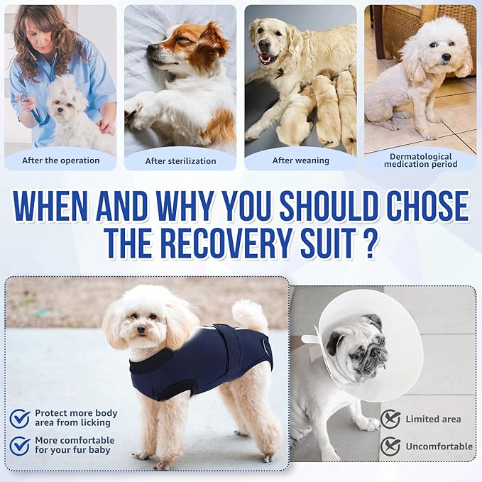 Lukovee Recovery Suit for Dogs, Zipper-On Onesie for Female Male Dog, Abdominal Wounds Cone E-Collar Alternative, Prevent Licking Spay (S, Dark Blue)