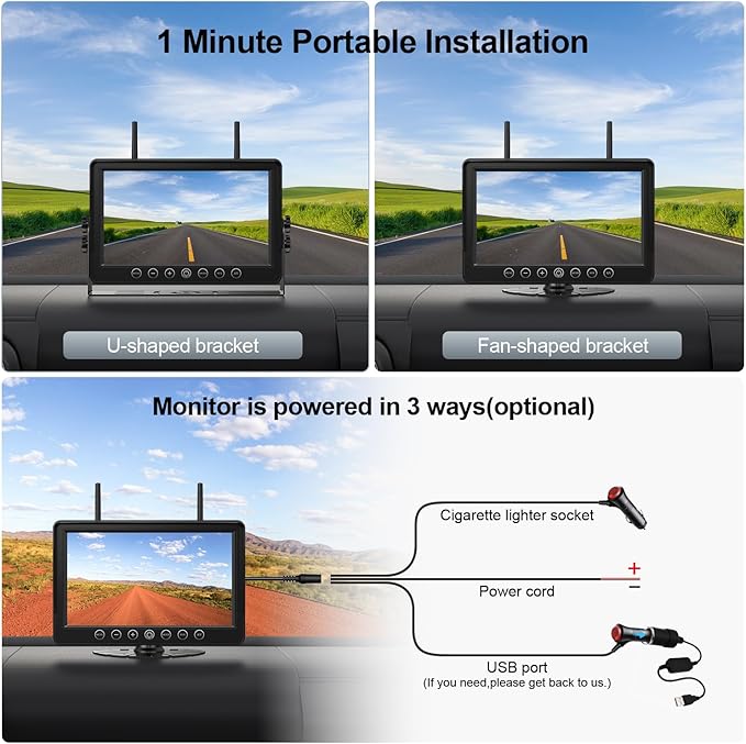 Fookoo 1080P 9" Magnetic Wireless Backup Camera, HD 9" IPS Monitor, Rechargeable 2 Side View 1 Rear View Cameras,1 Min Easy Install, Long Battery Life No Drilling IR Light for Trailer RV Truck DCX903