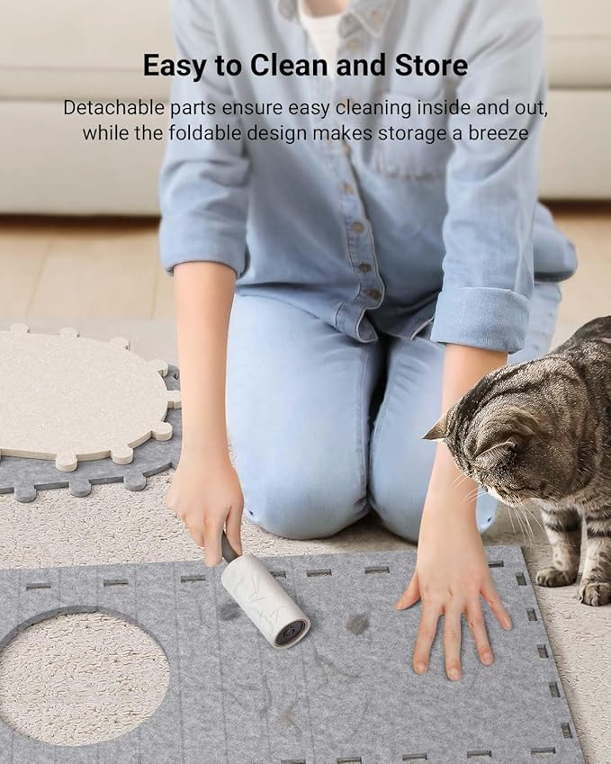 DownyPaws Cat House for Indoor Cats, Cat Bed Cave for Multiple & Large Cats Up to 22 Lbs, Scratch Resistant, Foldable Peekaboo Kitten Caves Tunnel Enclosed Bed, PeekaPurr, Light Gray