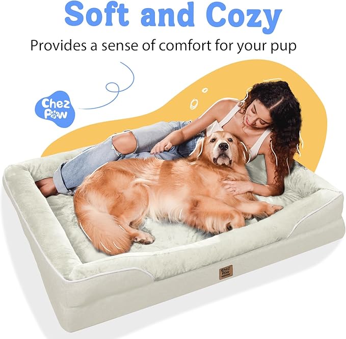 Washable Orthopedic Large Dog Bed - Extra Large Dog Beds with Bolsters Removable Orthopedic Foam Support Dogs Bed for XL Large Size Dogs with Waterproof Cover Non-Slip Bottom Pet Beds