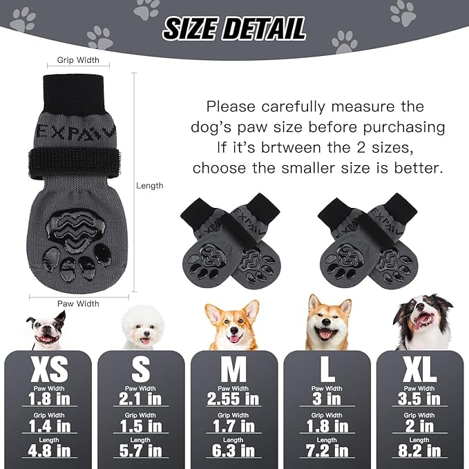 EXPAWLORER Anti Slip Dog Socks to Prevent Licking Paws, Dog Shoes for Hot Pavement, Dog Booties for Small Medium Large Senior Dogs, Traction Control Boots & Paw Protectors for Hardwood Floors