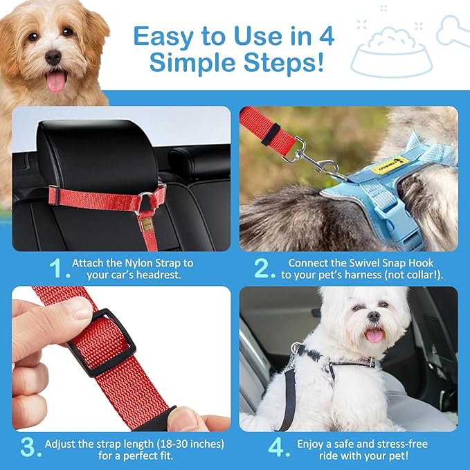 3 Pack Dog Seat Belt for Car, Car Headrest Restraint Adjustable Nylon Fabric, Dog Restraints Vehicle Seatbelts Harness (Black & Red & Purple)
