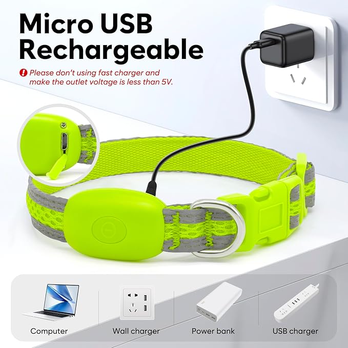 Flashseen LED Cat Collar,Light Up Dog Collar Rechargeable, Dog Lights for Night Walking, Comfortable Soft Mesh Pet Collar Adjustable for Cats Puppy and Small Dogs(Neon Green, XS)