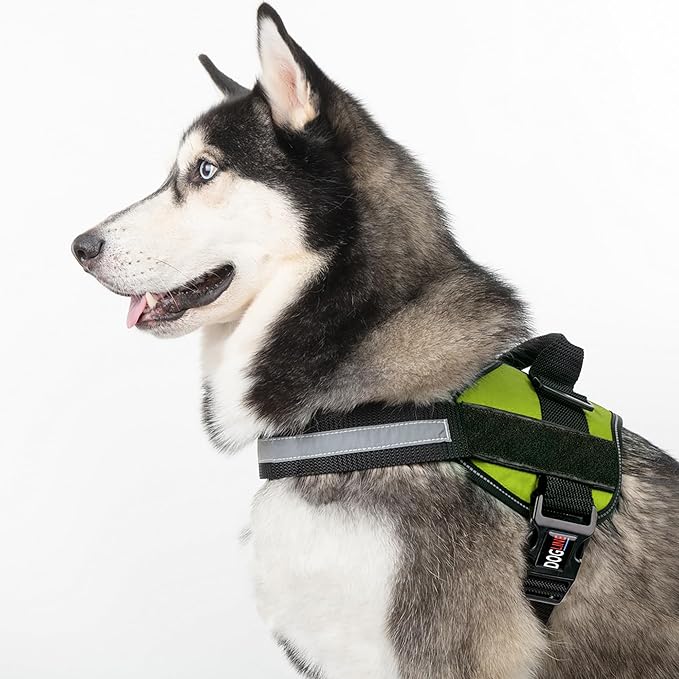Dogline Dog Harness, Reflective No-Pull Adjustable Vest with Handle for Walking, Training, Breathable, No - Choke Harness for Small, Medium or Large Dogs Room for Patches Girth 18 to 24 in Lime Green