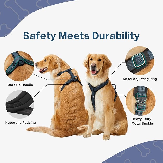 CLEPAWS Dog Harness for Large Dogs, No Pull Dog Harness Easy Walk with Metal Hardware, Ergonomic Y-Shaped Design, Soft Padding, Padded Handle, Durable High-Tensile Nylon (Nightfall, L)