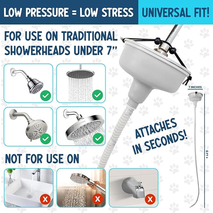 5-MinutePetBath Dog Bath Hose Attachment - Shower Head Accessory for Dog Washing - Low Stress Pet Shower - Portable Wash Station for Grooming, Rinse & Cleaning - Attachable Bathing Essential - Blue