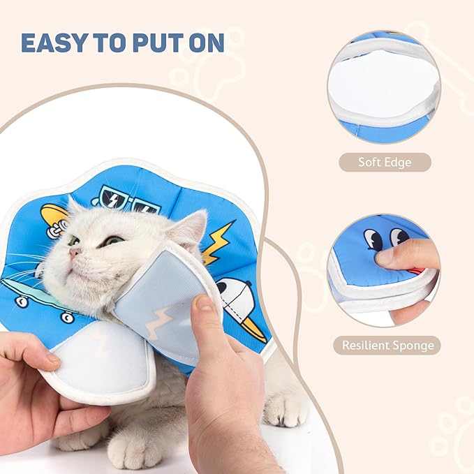 Avont Soft Cat Recovery Cone Collar, Adjustable Lightweight Kitten E-Collar for Small Dogs, Comfortable Neck Donut Stop Licking Scratching After Surgery -Skate(XS)