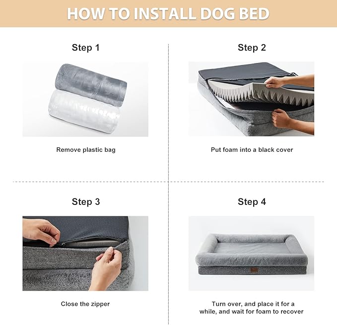 BFPETHOME XL Extra Orthopedic Dog Bed for Large Dogs – Washable Couch-Style Pet Bed with Supportive Bolster Sides, Removable Waterproof Cover, Non-Slip Bottom, Comfortable Dog Bed for Better Sleeping
