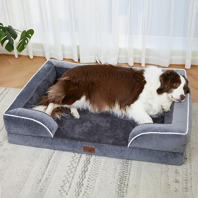 Comfort Expression XL Dog Bed with Bolster, Waterproof Orthopedic Foam Dog Beds for Extra Large Dogs, Washable Dogs Sofa Pet Bed with Removable Cover & Non-Slip Bottom(X-Large,Dark Grey)