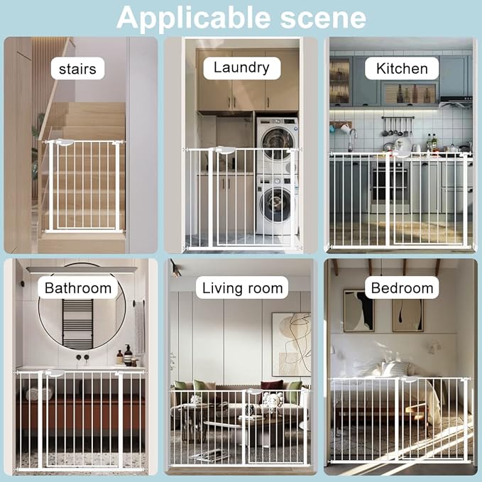 WAOWAO Triple Lock Baby Gate Extra Wide 31.1-35.04" Pressure Mounted Walk Through Swing Auto Close Safety White Metal Dog Pet Puppy for Stairs,Doorways,Kitchen