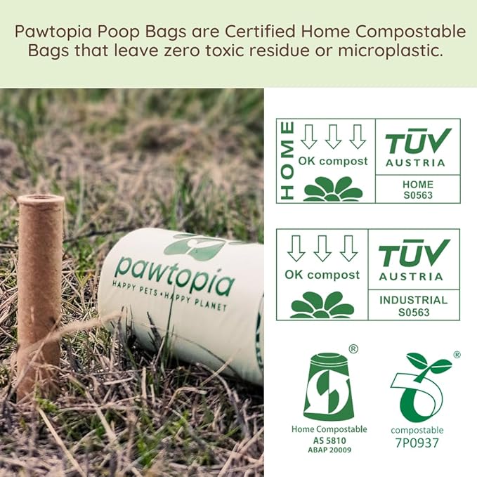 Pawtria Bundle Product of 120 Pet Waste Bags and 1 Canvas Dispenser (Pink), Vegetable Starches, Eco-friendly Dog Waste Bags, Leak proof, Easy to Open, Give Back, Fabric poop bag holder…