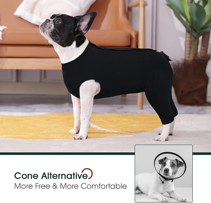 Kuoser Dog Surgery Suit Female Spay Male Neuter, Dog Leg Sleeve to Stop Licking Soft Dog Onesie for Abdominal Wound, Dog Recovery Suit Rear Leg Sleeves Pet Elbow Brace Protector, Black 4XL