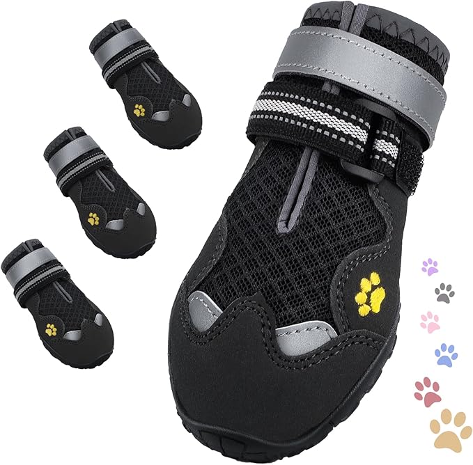 Dog Shoes for Large Medium Small Dog, Mesh Breathable Dog Shoes for Hot Pavement, Anti-Slip Dogs Boots Paw Protectors with Reflective for Outdoor Walking Indoor Hardfloors (Size 1)