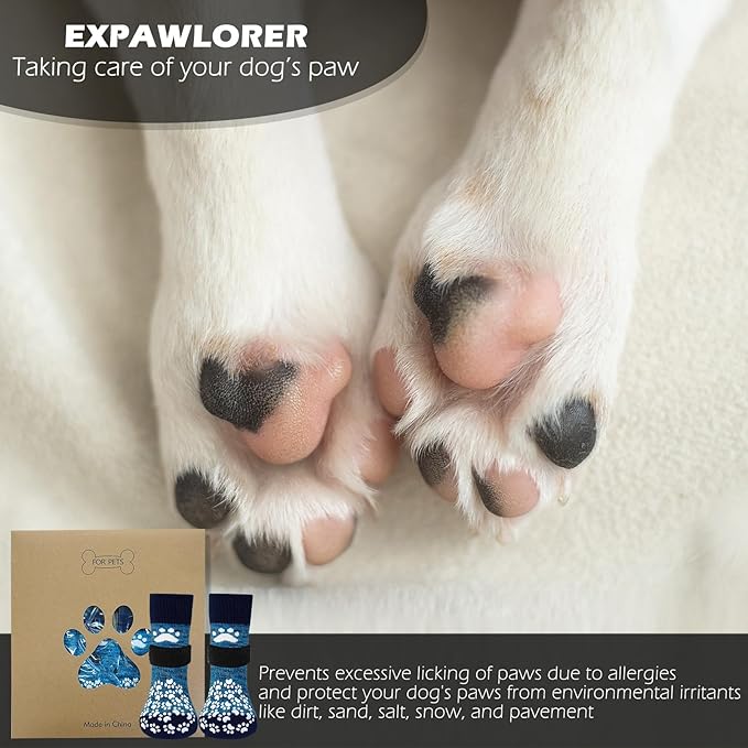 EXPAWLORER Anti Slip Dog Socks to Prevent Licking Paws, Dog Shoes for Hot Pavement, Dog Booties for Small Medium Large Senior Dogs, Traction Control Dog Boots & Paw Protectors for Hardwood Floors