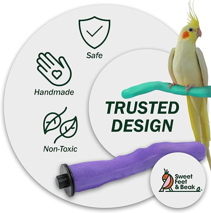 Sweet Feet & Beak Safety Pumice Bird Perch, Medium 1-1/4" X 12", Purple- Lightweight Grinding Bird Perches for Cage - Bird Nail Trimming Perch for Healthy Beak & Feet - Multi-Size & Color Parrot Stand