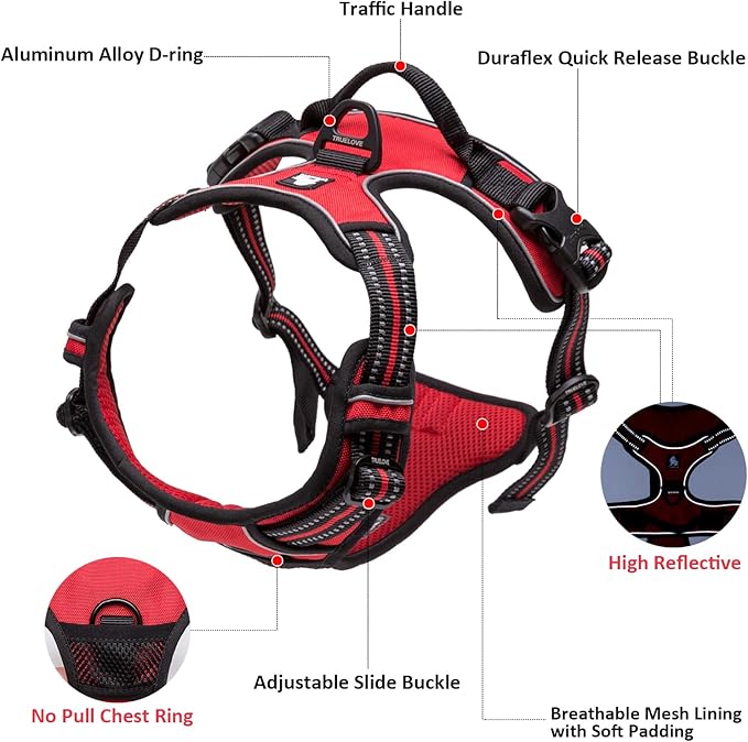 TRUE LOVE Adjustable No-Pull Dog Harness Reflective Pup Vest Harnesses Comfortable Control Brilliant Colors Truelove TLH5651(Grass Green,M)