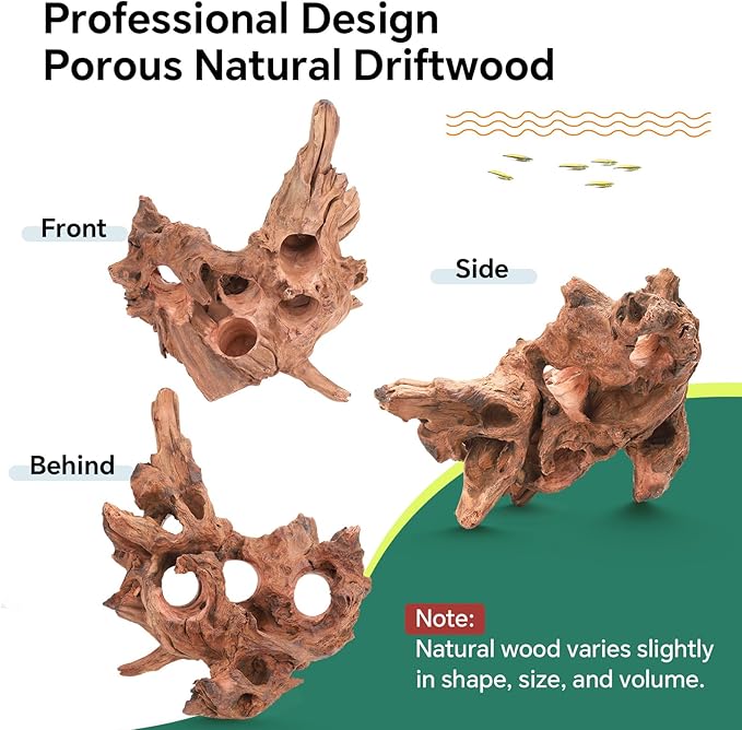 Driftwood for Aquarium Natural Aquarium Wood for Aquascaping Fish Tank Decorations Reptile Tank Decor (Porous Natural Driftwood 10-16“)
