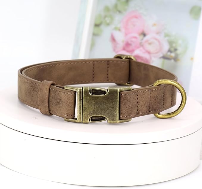Didog Soft PU Leather Dog Collar, Stylish Quick Released Dog Collar for Large Dogs, Easy Clean Adjustable Pet Collar for Daily Walking, Brown, L Fit 15-23" Neck