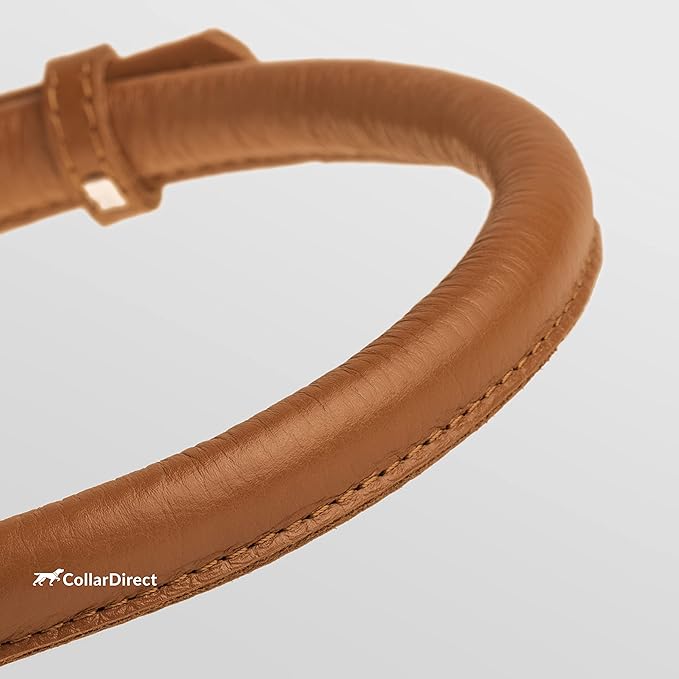 CollarDirect Rolled Leather Dog Collar, Soft Padded Round Puppy Collar, Handmade Genuine Leather Collar Dog Small Large Cat Collars 13 Colors (13-16 Inch, Cinnamon Textured)