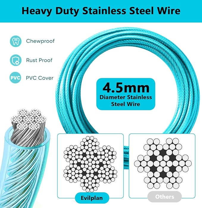 Dog Tie Out Cable 50FT-500Lbs,Heavy Duty Dog Leads Line for Yard with Swivel Hook,Medium Large Dogs Leash&Chains for Outside,Rust Chew Proof Dogs Run Cable for Outdoor Camping(Teal, 50FT)